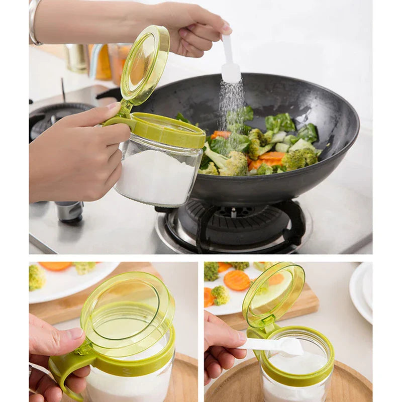 Glass Seasoning Condiment Box Set With Spoons