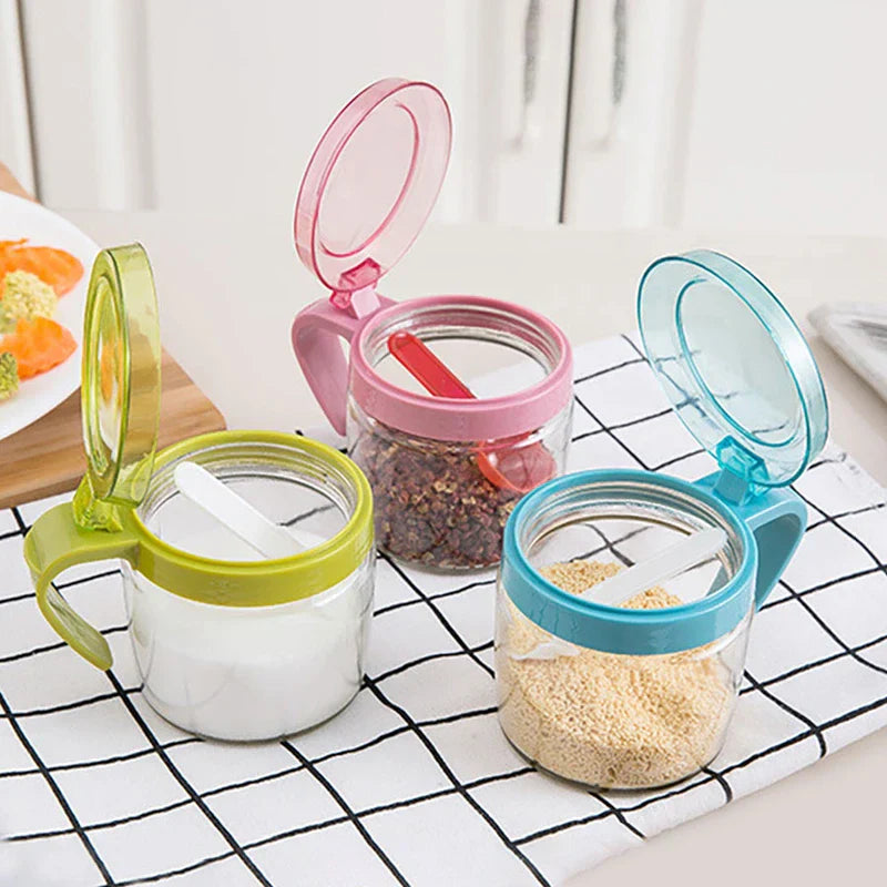 Glass Seasoning Condiment Box Set With Spoons