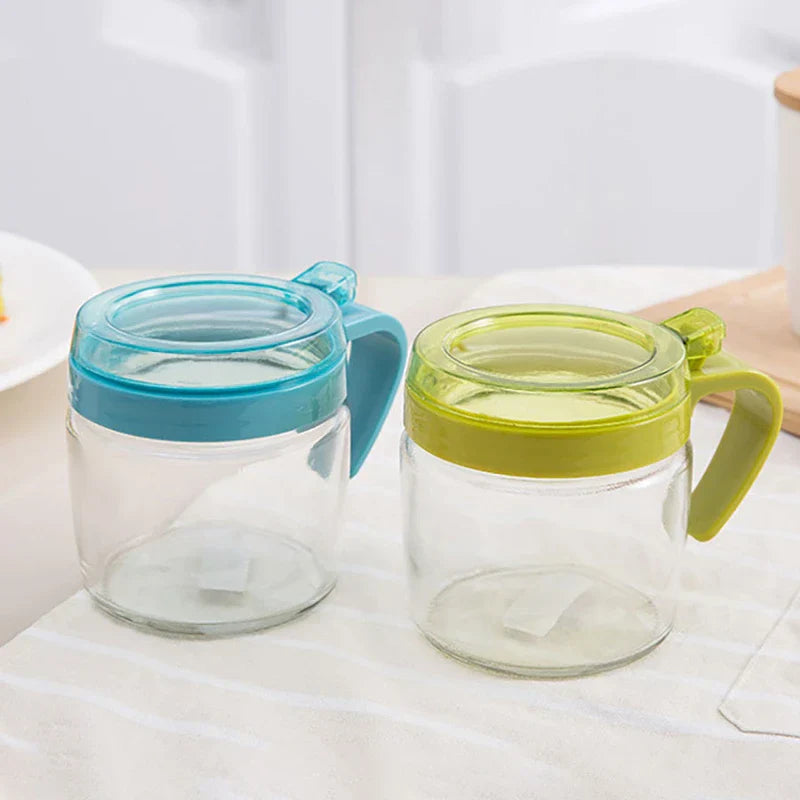 Glass Seasoning Condiment Box Set With Spoons